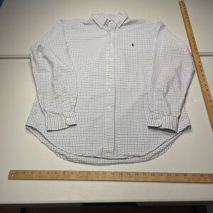 Ralph Lauren distressed White and Blue Checkered OCBD Shirt